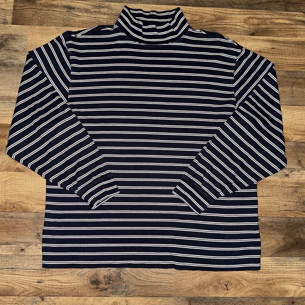 LL Bean Womens Navy White Striped Traditional Fit Long Sleeve‎ Top Size L Reg